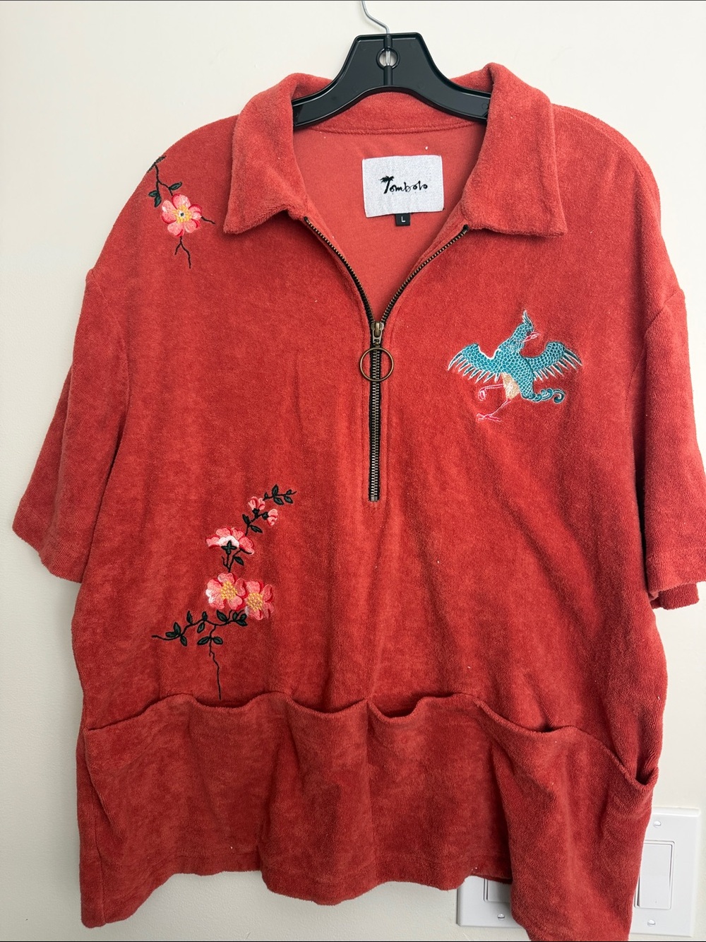 Tombolo Men's Red Embroidered Short-Sleeve Polo